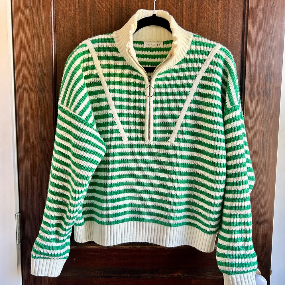 Green and White Striped Sweater